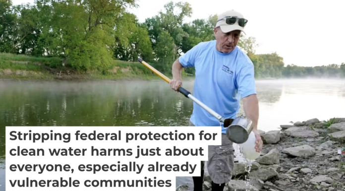 A Des Moines Water Works employee takes samples from a nearby river for analysis. The regional water utility delivers drinking water to more than 500,000 Iowans. AP Photo/Charlie Neibergall